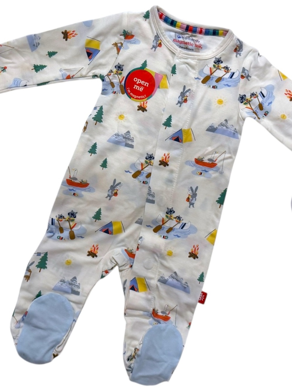 Magnetic Me White Camping & Woodland Print Footed One-Piece Newborn